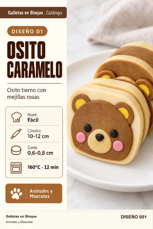 Ficha 001 Osito Caramelo: portada con nivel, cilindro, corte y horneado